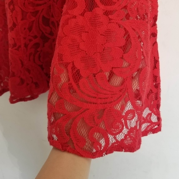 Free People Lace Dreamer Short Sleeve Shift Dress in Cherry Red Size Medium - Picture 7 of 8